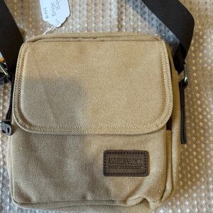 Wisepack Tan canvas Crossbody Bag for Men NWT brown adjustable strap